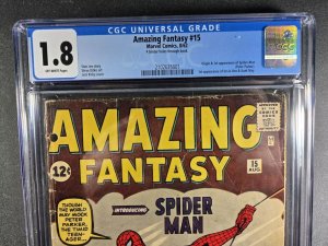AMAZING FANTASY #15 - Origin 1st Spider-man - KEY GRAIL - MARVEL CGC 1.8