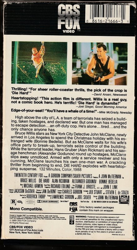 Die Hard VHS  Bruce Willis' first action movie !