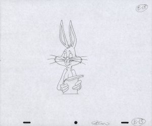 Bugs Bunny Animation Pencil Art - B-13 - Holding Papers - Cracking Up