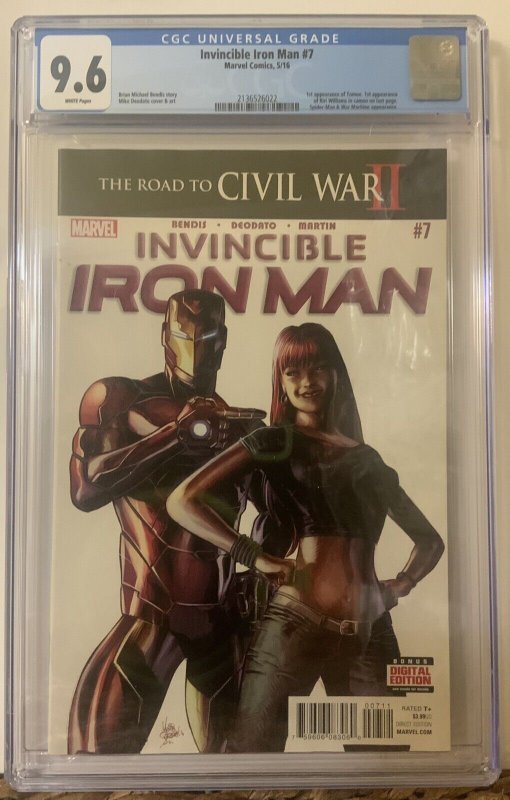 Invincible Iron Man # 7 CGC 9.6 1st Cameo App Riri Williams Ironheart DISNEY 