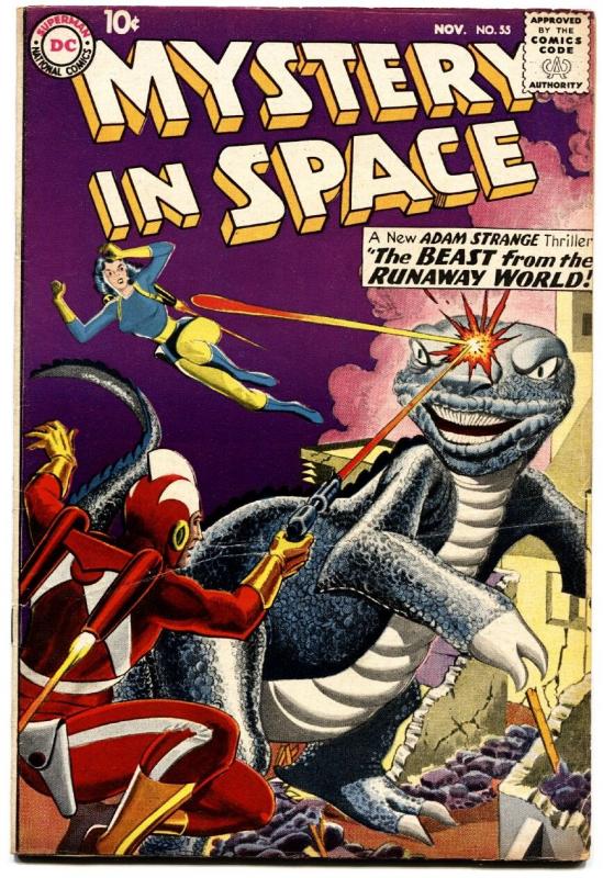 MYSTERY IN SPACE #55 1959-ADAM STRANGE-GREYTONE COVER-WILD SCI FI -FN