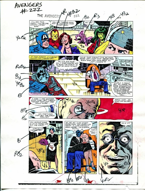 Avengers #222 1982 Hand Painted  Colorguide Page 9-She-Hulk,Thor, Ironman-VG