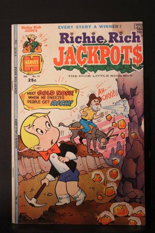 Richie Rich Jackpots #15 (1975) High-Grade NM- Gold Explorer cover wow!