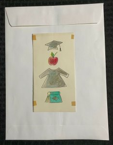 GRADUATION Cap Gown Book & Apple 3.5x7 Greeting Card Art #G-4370