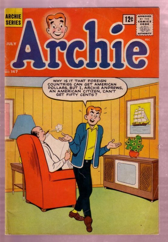 ARCHIE #147-1964-BETTY & VERONICA-JUGHEAD-TV SET COVER! VG