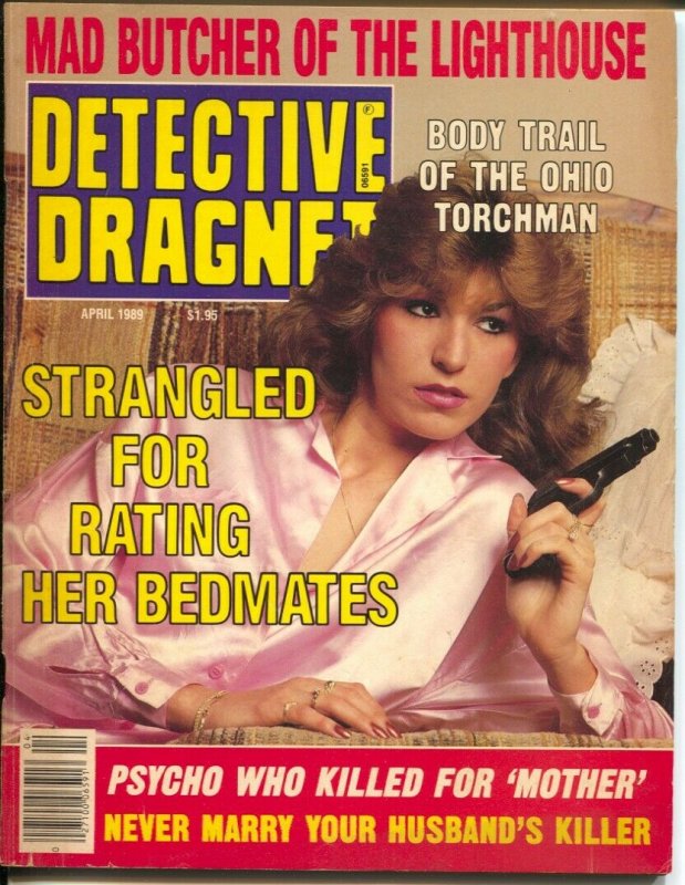 Detective  Dragnet 4/1989-gun moll cover-lurid crime-exploitation-pulp style-VG