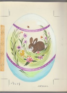 EASTER Cute Brown Bunny Rabbit & Duckling in Egg 8.5x11 Greeting Card Art #E2222