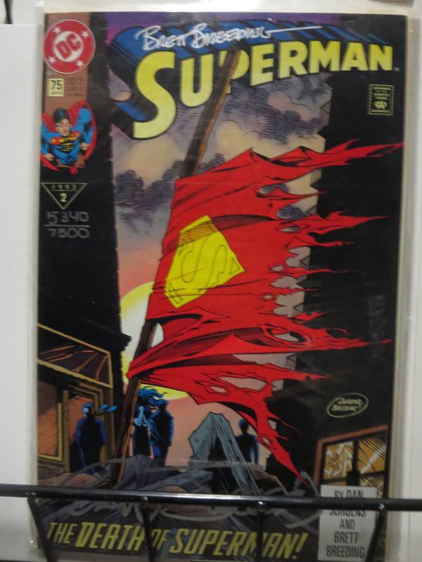 SUPERMAN #75 SEALED BLACK BAG DEATH SIGNED BY JURGENS AND BREEDING TWICE