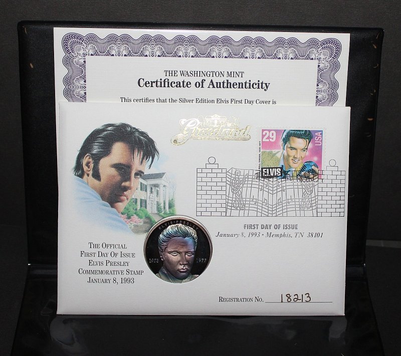 1993 Elvis Presley First Day Issue One Ounce Silver Proof Coin