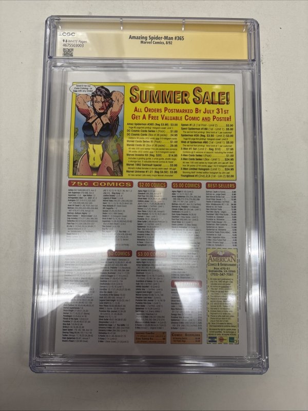Amazing Spider-Man (1992) # 365 (CGC 9.6) Signed & Sketch Mark Bagley  * 1st App