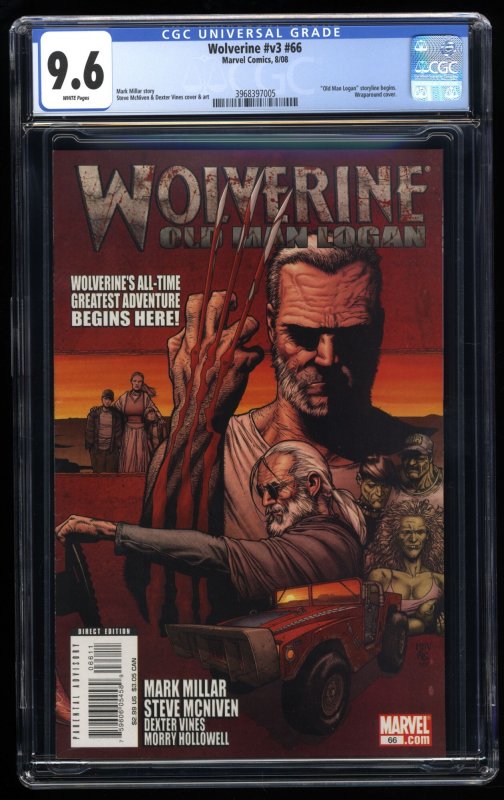 Wolverine #66 CGC NM+ 9.6 White Pages 1st Old Man Logan!