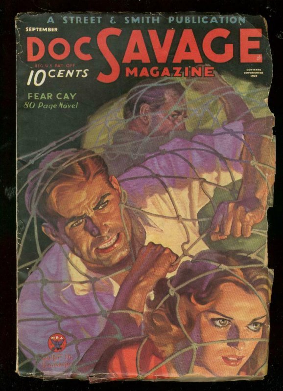 DOC SAVAGE SEPT 1934-FEAR CAY-GOOD GIRL ART-PULP-WALTER G/VG