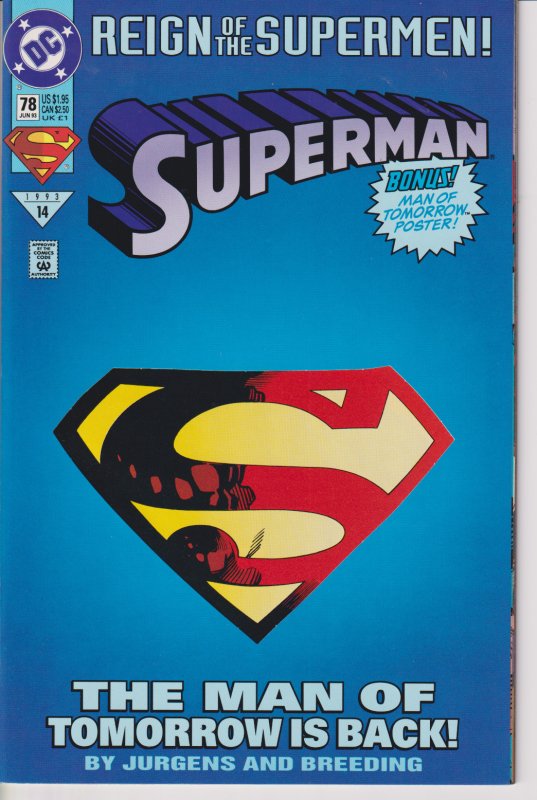 DC Comics! Superman Issue #78! With Bonus Man of Tomorrow Poster!
