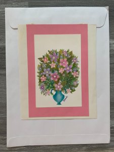 MOTHERS DAY Pink & Purple Flowers in Blue Vase 7x8.5 Greeting Card Art MD7554