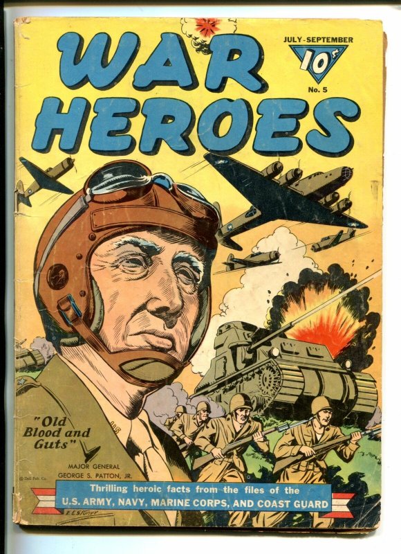 WAR HEROES #5-1943-DELL-GEN PATTON-FDR-GUADALCANAL-WWII-good/vg