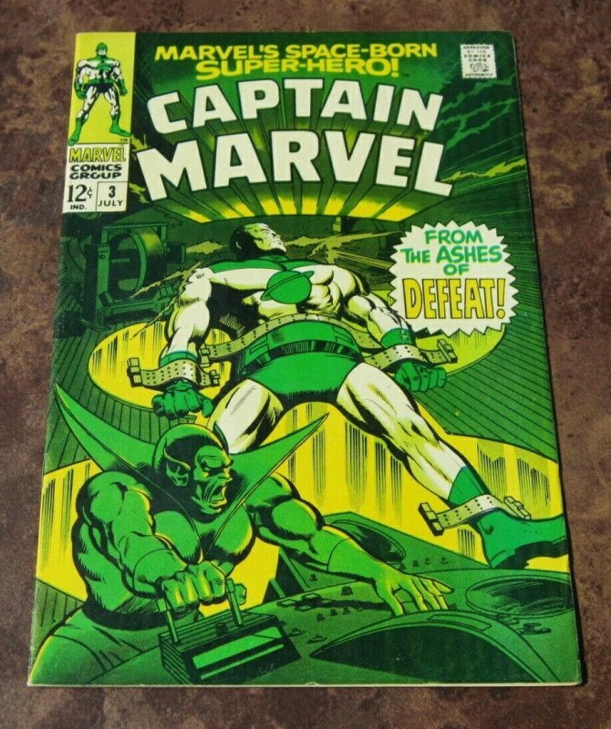 Captain Marvel #3 VF 1968 Silver Age Comic Book Ashes of Defeat Skrull App.