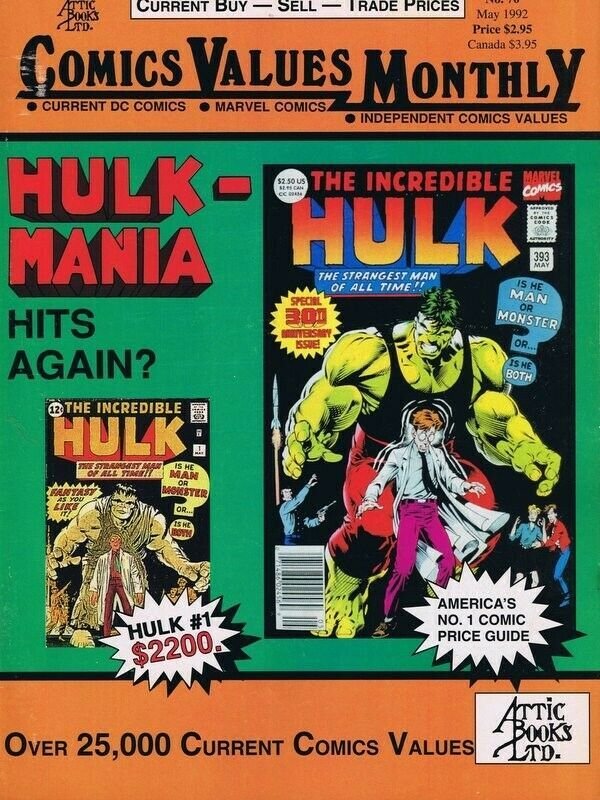 Comic Values Monthly #70 ORIGINAL Vintage 1992 Incredible Hulk 1 Cover