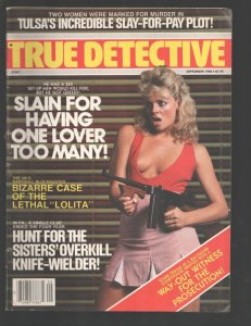 True Detective 9/1988-RGH-Gun moll cover-Tommy gun-Bizarre Case of The Lethal...