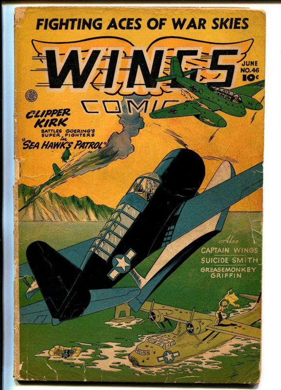 Wings #46 1944-Fiction House-WWII-Hitler-bondage splash panel-air war-G