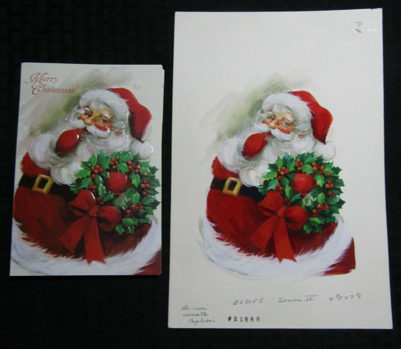 CHRISTMAS Santa Claus with Wreath 7.5x11 Greeting Card Art #X4055 w/ 14 Cards