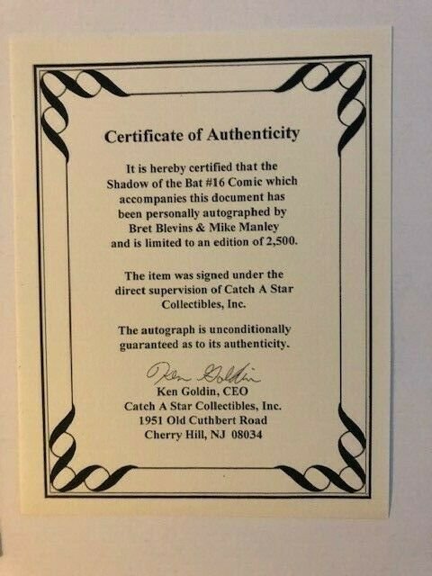 DC Comics 1993 Shadow of the Bat signed COA Bret Blevins VF/NM (SIC008)