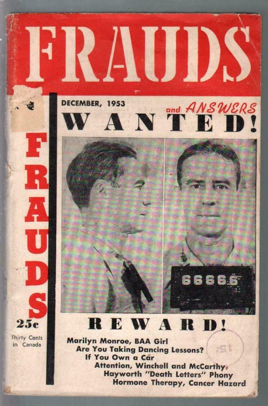 Frauds 12/1953-scams-exploitation-con games-burlesque-VG