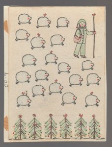 CHRISTMAS Cartoon SHepherd with Sheep & Trees 4.5x6 Greeting Card Art #CC9