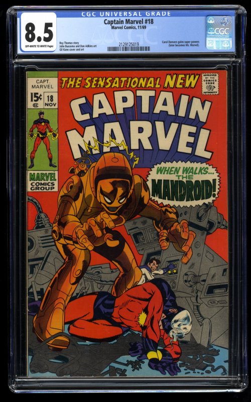 Captain Marvel #18 CGC VF+ 8.5 Off White to White Carol Danvers gets her Powers!