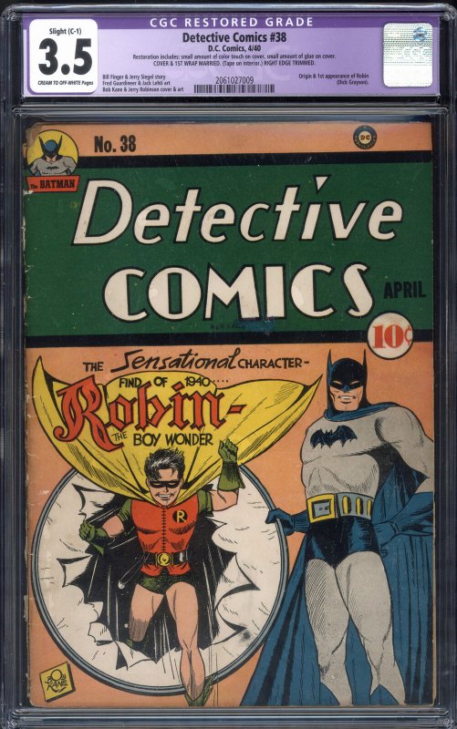 DETECTIVE COMICS #38 CGC 3.5 C-1-1st Robin appearance 2061027009