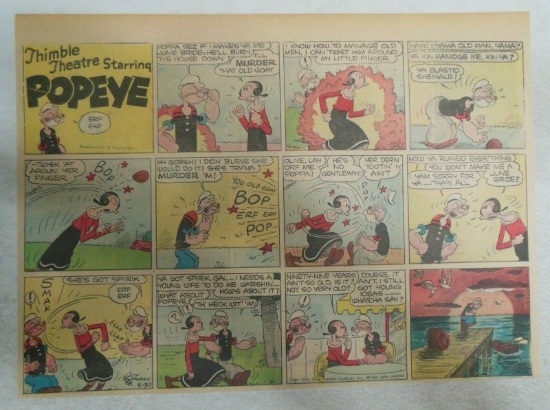 (14) Thimble Theatre (Popeye) by Bill Zaboley from 1943 Size: 11 x 15 inches