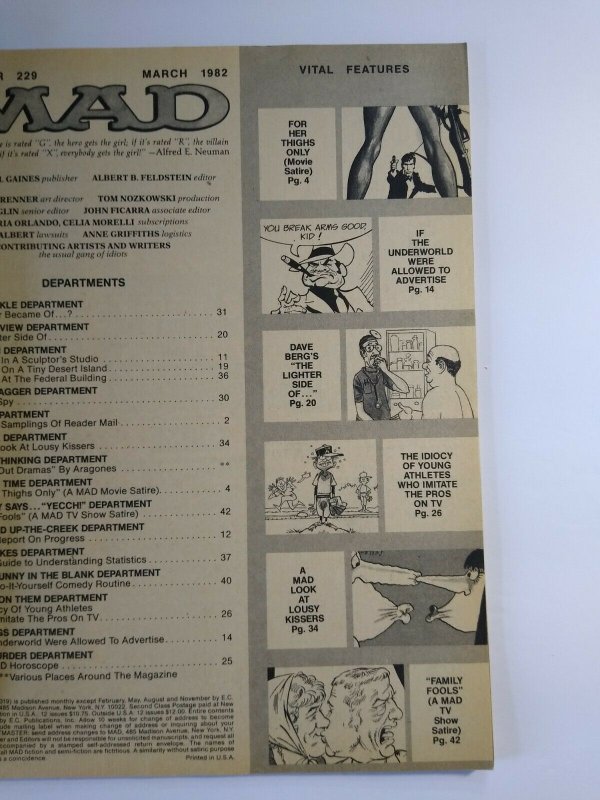 Mad Magazine March 1982 No 229 James Bond 007 For Your Eyes Only The Family Feud