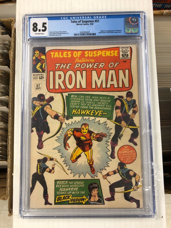 Tales of Suspense #57 CGC 8.5 VF+ silver age MARVEL COMICS 1964 1st hawkeye 