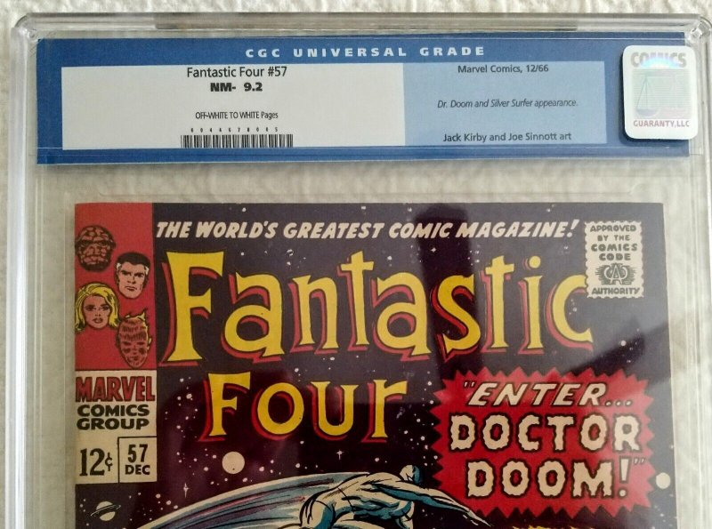 Fantastic Four 57 (1966)CGC 9.2 Near Mint-, OW/W Pages, Classic Dr. Doom Cover