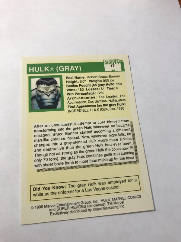 HULK (Gray) #17 : card : 1990 Marvel Universe Series 1, NM/M, Incredible