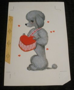 VALENTINE Grey Poodle Dog Playing Heart Drum 6.5x9.5 Greeting Card Art #V3804