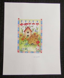 LUXURY OF SUNBEAMS Birdhouse & Beehive Flowers 9.5x12 Greeting Card Art #3080