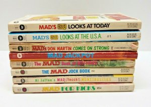 8 Vintage MAD Magazine pb book lot Don Martin, Dave Berg, Jaffee