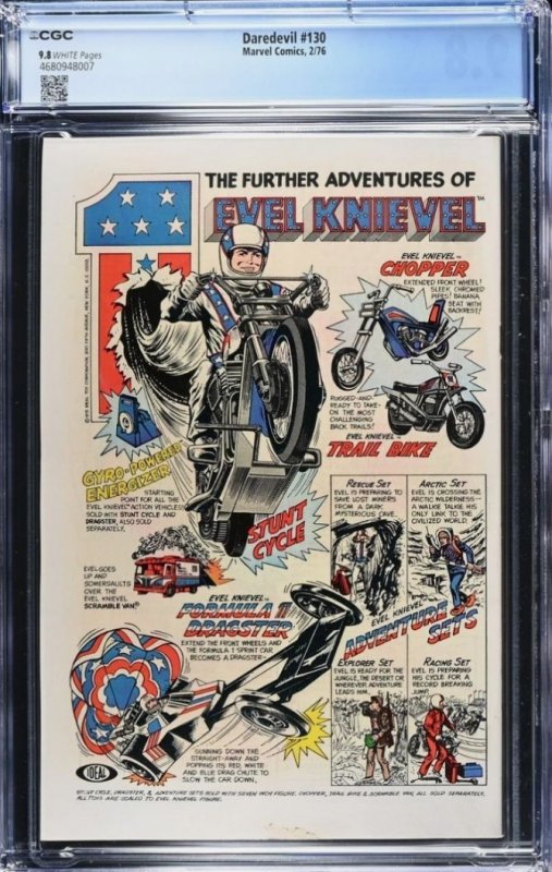 DAREDEVIL #130 CGC 9.8 White Pages Classic Skeleton Cover