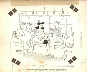 Kid Hits on Babe on Train - 1954 art by Dick Cavalli