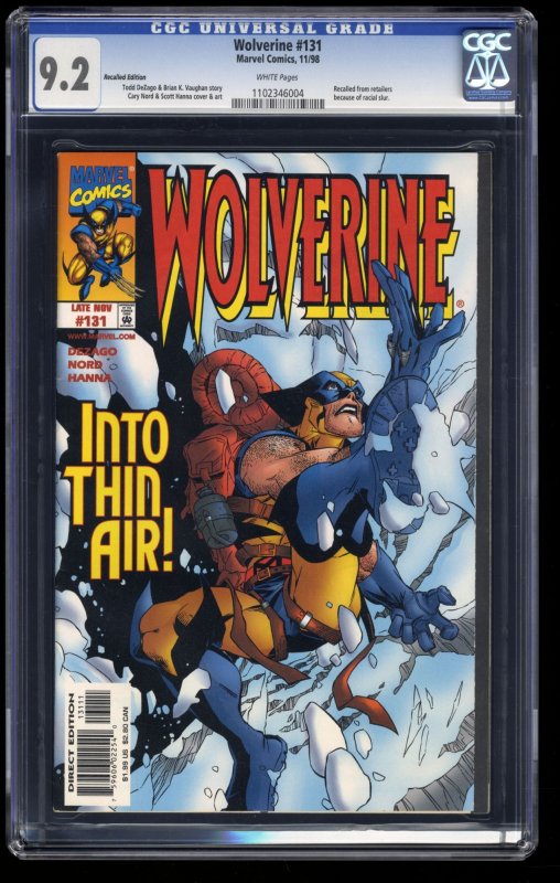 Wolverine #131 CGC NM- 9.2 White Pages Recalled Edition Variant Racial Slur