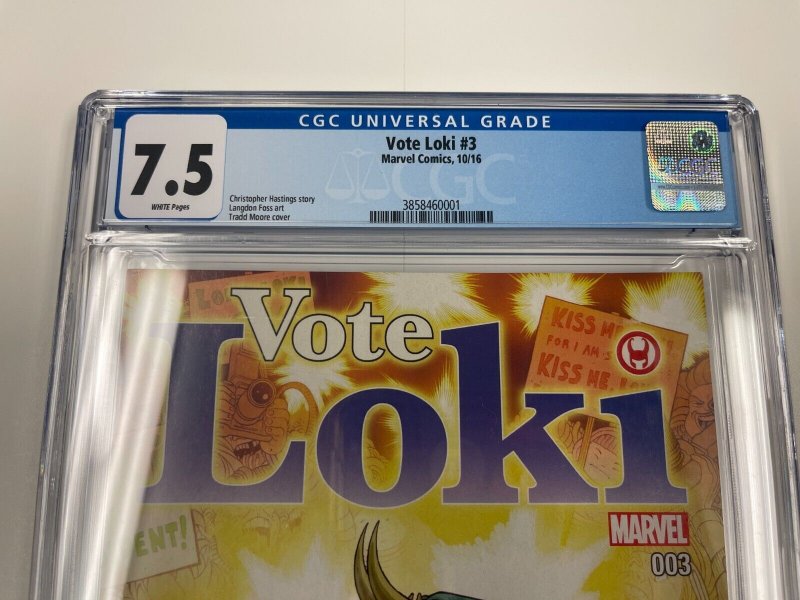 Vote Loki # 3 CGC Graded 7.5 Marvel Comic Book VF- 2016 1st Print Hastings JH8