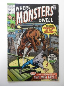 Where Monsters Dwell #4 (1970) VG Cond moisture stain, rust on bottom staple