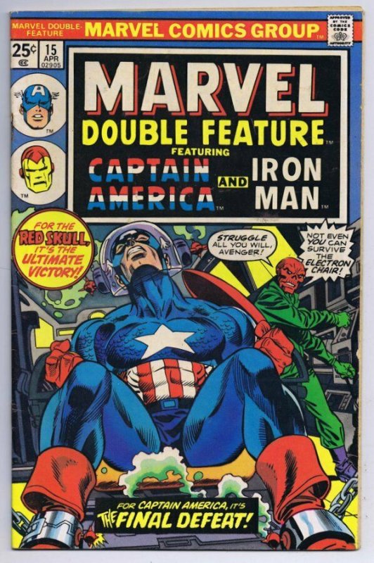 Marvel Double Feature #15 ORIGINAL Vintage 1976 Marvel Comics Captain America