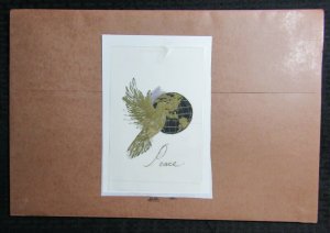 PEACE ON EARTH Golden Dove with Globe 6.5x9.5 Greeting Card Art #nn