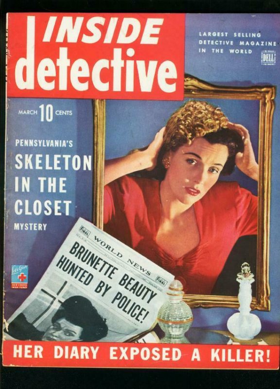 INSIDE DETECTIVE MARCH 1944-BRUNETTE BEAUTY-TRUE CRIME- VG