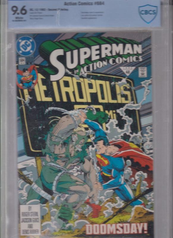 ACTION COMICS #684 2'nd PRINT 1992 HTF RARE CBCS 9.6 WHITE DOOMSDAY