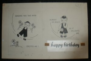 BIRTHDAY Young Girl Sending You This Wish 2 Panels 10x6.5 Greeting Card Art #14