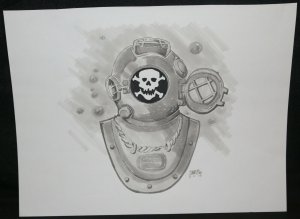 Skull Deep Sea Diver - 2015 Signed art by Eugene Commodore