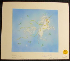 HAPPY BIRTHDAY Beautiful Flying Unicorn w/ Flowers 10x9 Greeting Card Art #6050