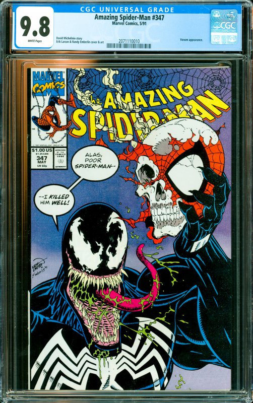 Amazing Spider-Man #347 CGC Graded 9.8 Venom appearance.